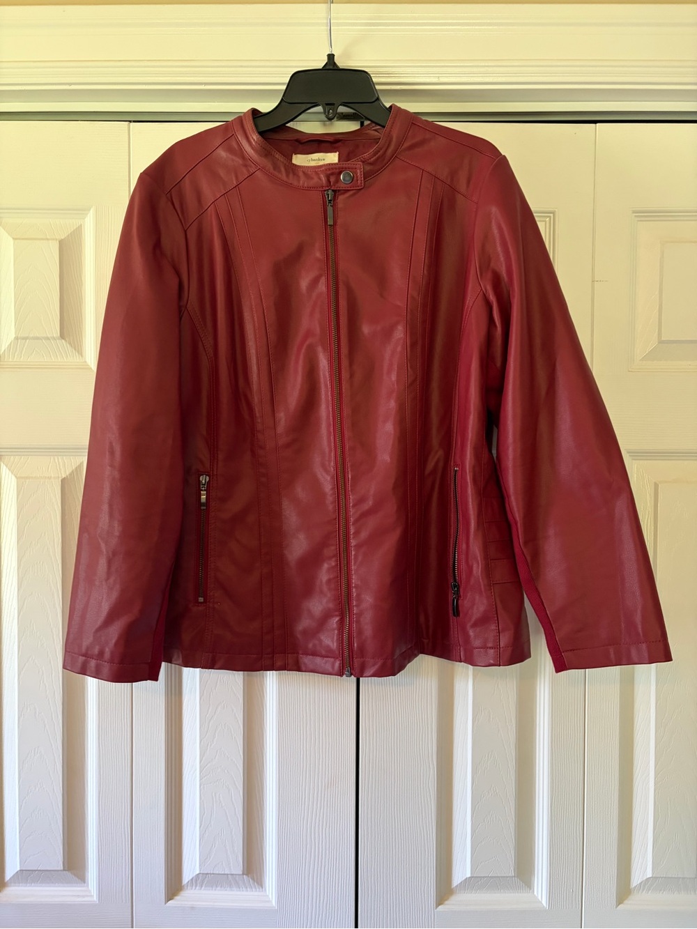 CJ Banks Red Leather Zip-Front Jacket